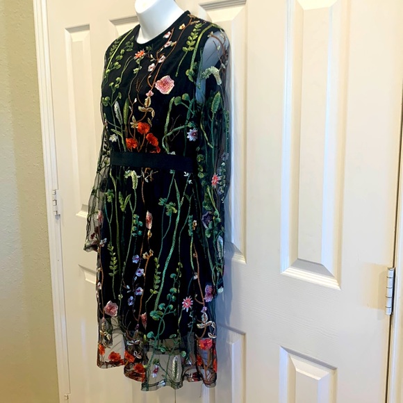 Floral Mesh Embroidery Overlay Dress - Picture 7 of 9